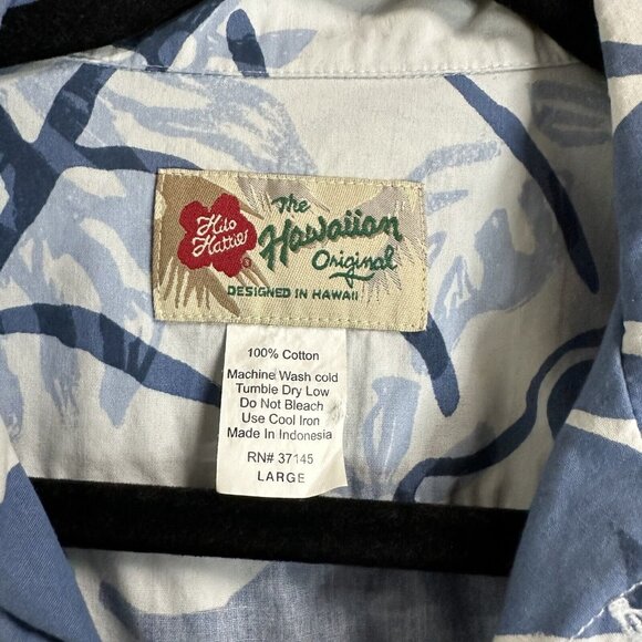 Hilo Hattie Vintage Floral Hawaiian Button Down Shirt Mens Large Blue Vacation - Picture 7 of 9